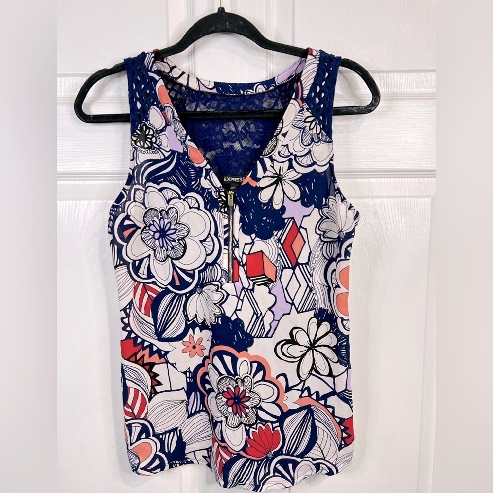 Express Women’s Blue Lace Sleeveless Top - Size Small